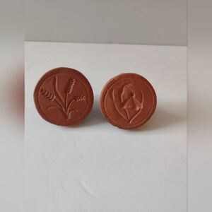 Vintage Set Of 2 Cookie Stamps Terracotta Clay One Wheat One Flower